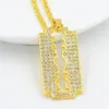 Fashion-p Hop-Stil Rasierklinge Anhänger Halskette Legierung Gold Farbe Iced Out Strasssteine mit 70 cm Kette Halskette für Männer Weihnachtsgeschenk