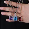 18K Gouden Edelsteen Rood Blauw Paars Zwart Lab Ruby Hanger Ketting Micro Pave Bling Bling Hanger Hip Hop Jewelry245l