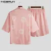 Incudun print mannen pyjama sets v-hals Japanse kimono halve mouw nachtkleding chic zomer shorts unisex homewear nachtkleding sets 7