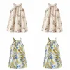 Ropa de diseñador para niños Vestido para niñas pequeñas INS Chaleco de lino para niñas Vestidos de princesa Vestidos de lino con estampado floral para niñas con volantes y lazos D1021