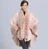 Kvinna Faux Fox Fur Solid Cape Poncho Cardigan Knitting Lady Shawl Stal Wraps Tröja # 4143