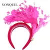 Pink Fancy Feather Headband Wedding Fascinators Accessories Women Wedding Occasion Church Cocktail Hair Band Fascinatos HeadWe4201702