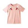 T-shirt a maniche corte con scollo rotondo rosa perline larghe con ricamo stile europeo gru pesante maglione nuovo estivo da donna