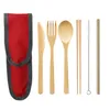 Bamboo cutlery sets knife fork spoon kit bamboo straw portable outdoor picnic eco friendly tableware set ZZA1954