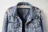 Fashion-2018 Spring Autumn Women Basic Coats Women Denim Jacket Pearls Beading Fashion Jeans Coat Loose Long Sleeve Jackets 898