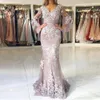 Musilm Evening Dresses with Lace Appliques Button Mermaid Long Elegant Prom Dress V-Neck Islamic Dubai Vestidos Largos Custom Made