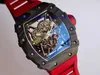 Męskie Wysokiej jakości doskonałe aktualizowanie Watch 03502 Forge Carbon Titanium Cage Case Red Chronograph Automatic Men Men SportWatche7691980
