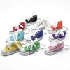 Colorful Women Shoes Key Chains for Lovers Small Canvas Shoes Car Keychain Silver Plated Shoe Keyrings Key Holder D40