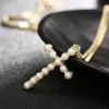 Populära Cross Pendant With Imitation Pearl Long Sweater Guldfärg Tunn Kedja Elegant Kvinnor Mode Neck Smycken Charm Ornament