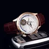 Nowy 42 mm Master Controlld World Geographic Q1522420 White Dial Automatyczna męska zegarek księżyc faza Tourbillon Rose Gold Case Skórzanie Str221t