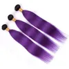 Roxo Ombre Malásia Virgin Cabelo Humano Pacotes ofertas 3Pcs Lot # 1B / Raízes roxo Ombre Cabelo Humano Weave Pacotes Duplo tramas escuras 10-30"