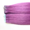 skin weft human remy hair pu tape in hair extensions purple color peruvian straight wave hair 1426 inch free shipping