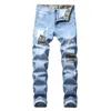 Herrenjeans, Patchwork, modisch, lässig, schmales Design, zerrissen, Distressed, Camouflage, Denim, Größe 28–42