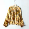 women yellow floral long sleeve blouse tassel tied V-neck loose boho blouse for women 2020 new summer bohemian beach holiday blouses shirts