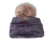 Strickmütze mit flauschigem Pompon und Inside Sherpa für Frauen Kinder feste Farben Fox Fur Ball Inside Sherpa Wollmützen