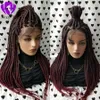 parte livre ombre cor vermelha trançada Box Tranças Lace Wig frontal resistente ao calor Cabelo Comprido Natural completo trançado perucas para mulheres negras