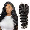 Bella Virgin Brazilian Hair Bundles with Closure Loose Deep Wave Wavy Extensions Dyeable Black Weft Middle Part