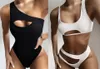 One piece Bikinis set Leopard print one shoulder leaf print stripe belt Stripe Print pleated high waist sexy hollow mesh panel split youfine