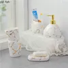 Juego de accesorios de baño, 6/7 Uds., accesorios de baño de cerámica de mármol dorado, dispensador de jabón/soporte para cepillo de dientes/vaso/productos de jabonera 1