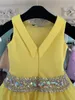 Yellow Satin Pageant Dresses for Teens 2019 Real Photos Bling Rhinestones Long Pageant Gowns for Little Girls V Back Beaded Waist rosie