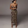 Sexig cheetah leopard tryck midi klänning kvinnor kläder plus storlek vestido elegant spaghetti rand bodycon nattklubbklänningar
