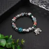 Beautful Womens Gift Pink Crystal Silver Metal Animal Charm Beads Strands Bracelet With Colorful Tassel