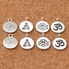 100st / lot tibetansk silver rund TAG Lotus / Life Tree / Buddha Charms 15mm handgjorda metallhängen DIY smycken gör tillbehör