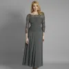 Modest Lace Mother of the Bride Dresses Sequined Bateau Neck Long Sleeves Wedding Guest Dress Ankle Length Chiffon Plus Size Formal Gowns