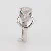 Luxe Casual Zilveren Ringen Exquisite Cheetah Ring Volledige Diamant Dieren Hoofd Zilveren Ringen Hot Mode Trouwring Fijne Sieraden Lover Gift