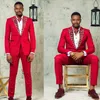 2019 New Beading Men Red Suit Groom One Button Slim Fit WeddingTuxedosフォーマルビジネスベストマンウェア（ジャケット+パンツ）