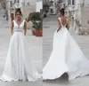 Semplice abito da sposa estivo a trapezio con tasche Sexy senza spalline senza maniche Cintura con perline Abito da sposa da giardino da spiaggia Vestidos De Mariee