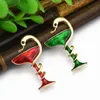 Women Wine Glass Snake Brooch Pin Gold Alloy Enamel Party Lapel Pin Brooches Suit Accessories