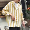 2019 verão casual streetwear manga comprida moda estilo coreano listrado com capuz camisa dos homens