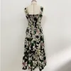 Premium Hot Style Top Quality Original Design Women's Strapless Pleated Dress Perfume lily Printed Pattern Suspender Dress