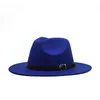 Sombreros Fedora de fieltro de lana con ala plana para otoño e invierno, sombrero Formal de Jazz con hebilla, gorra Panamá, sombrero liso para hombres y mujeres, sombrero de fieltro de ala grande