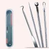 4 pçs/set Aço inoxidável Cravo Comedone Acne Pimple Belmish Extractor Vacuum Blackhead Removedor Ferramenta Colher para Rosto Ferramentas de Cuidados com a Pele RRA1982