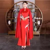 Chińskie tang styl Styl Seksowne sukienki wieczorowe z długim rękawem Qipao Red Blue Lady Vestido Open Slit Modern Party Sukienki orientalne Suknia orientalna