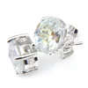 luckyshine 6x8mm ovala vita topaz pärlor 925 sterling silverpläterad stud örhängen kvinna bröllop smycken stud örhängen gratis