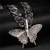 Iced Out Animal Big Butterfly Pendant Necklace Silver Blue Plated Mens Hip Hop Bling Jewelry Gift GB1579