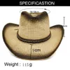 Summer Outdoor Men Women Paper Straw Sunshade Cap Beach Hat Black Spray Paint Breathable Unisex Panama Style Cowboy Hats