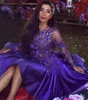 Eleagnt Arabic Dark Purple Vintage Lange Mouw Korte Cocktail Homecoming Jurken Een Lijn Sheer Hals Applique Beaded Jurk Prom Gowns BC1227