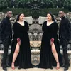 Plus Size African Black Velvet Long Prom Dresses Manica lunga Abiti da sera convenzionali Side Split Party Gala Dress Cheap Robe de soiree252c