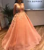 Blush Pink 3D Floral Appliques Abiti da sera Spaghetti con perline Una linea Ball Gown Prom Dresses Ragazze sexy Pageant Dress Abiti da festa formale