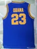 #23 Barack Obama Punahou Jersey tanie Obama białe niebieskie koszule uniwersyteckie szyte pamiątkowe wydanie koszulki do koszykówki