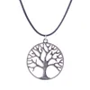 Groothandel-The Tree of Life Hanger Ketting Zilver Legering Bomen Lederen Touw Kettingen Dames Meisjes Plant Simple Neck Sieraden Gratis Verzending