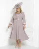 Modern Plus Size Mother of the Bride Suits Sleeves Tea Length Scoop Neck Wedding Guest Dress Custom Mothers Groom Gown With Long Jacket