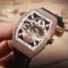 New Vanguard YachTing Rose Gold Case V45 S6 White Skeleton Dial Automatic Mens Watch Diamond Bezel Leather Watches High Quality Hello_watch
