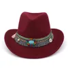 2019 nouveaux chapeaux Fedora de Cowboy en feutre de laine faits à la main avec bande ethnique rouleau bord Jazz chapeau formel hommes femmes carnaval fête Trilby chapeau