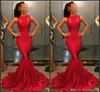 2019 New Evening Gowns Sexy Jewel Sleeveless Sheath Mermaid Formal Red Carpet Prom Dresses Custom Made Rose Red Party Dress 282