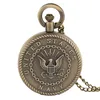 Montre de poche militaire rétro en Bronze, Vintage, Badge des états-unis, à Quartz, mouvement analogique, pour hommes et femmes, chaîne de collier 315K